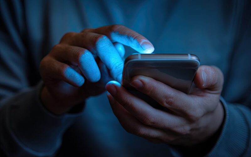 person using cellphone in the dark