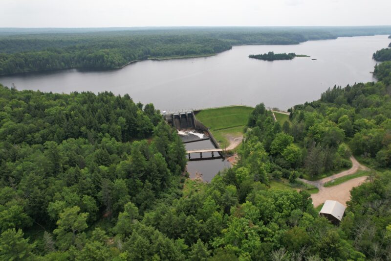 Aerial view above Prickett Dam