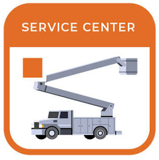 Service Center graphic (orange square) with bucket truck