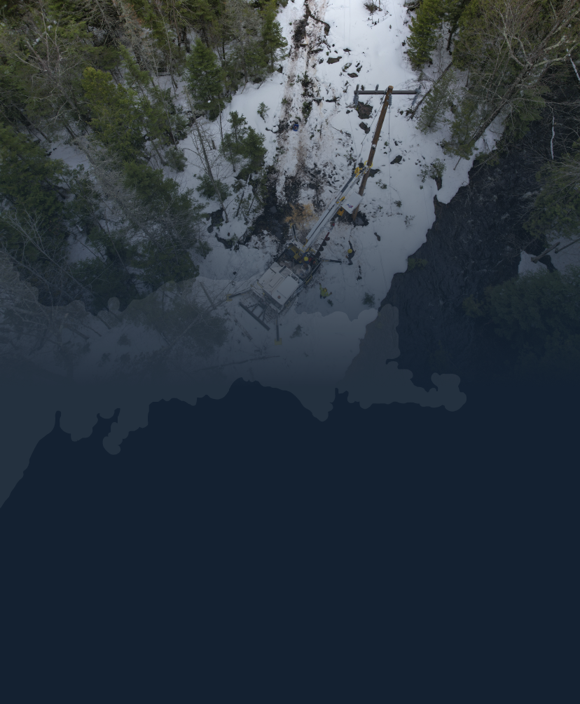 overhead view of service territory with snow and trees